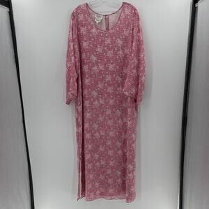 Lejaby Paris Neiman Marcus 100% Silk Floral Kaftan - Pink/Ivory - Medium